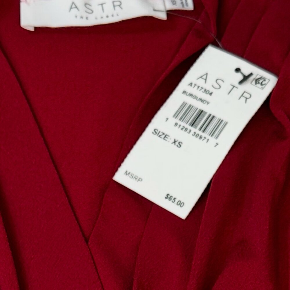 ASTR the Label Shawl Collar Wrap Burgundy Blouse Size X-Small - Picture 6 of 9